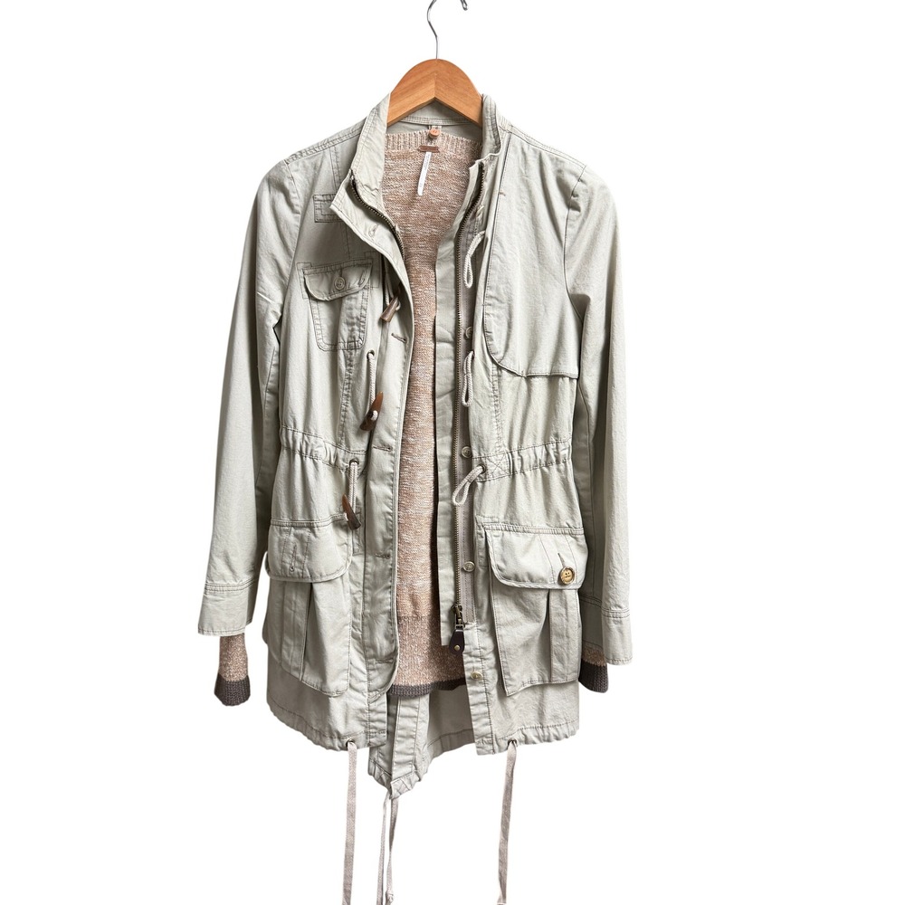 Free People 1970 Regimental Military Parka Jacket with Knit Liner XS Sage Green